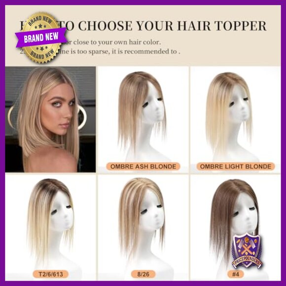 Real Human Hair Topper with Bangs, Handcrafted Breathable Base, Adds Volume main image 4